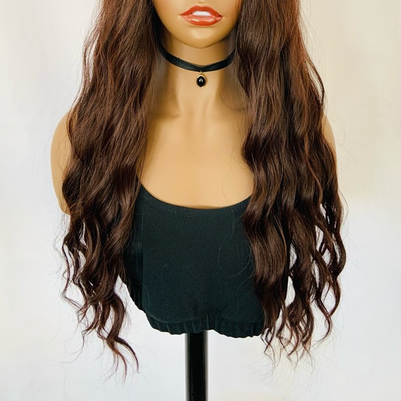 Long Chestnut Brown Premium Synthetic “Put On & Go” Wig with Bangs 😊 - Picture 4 of 12